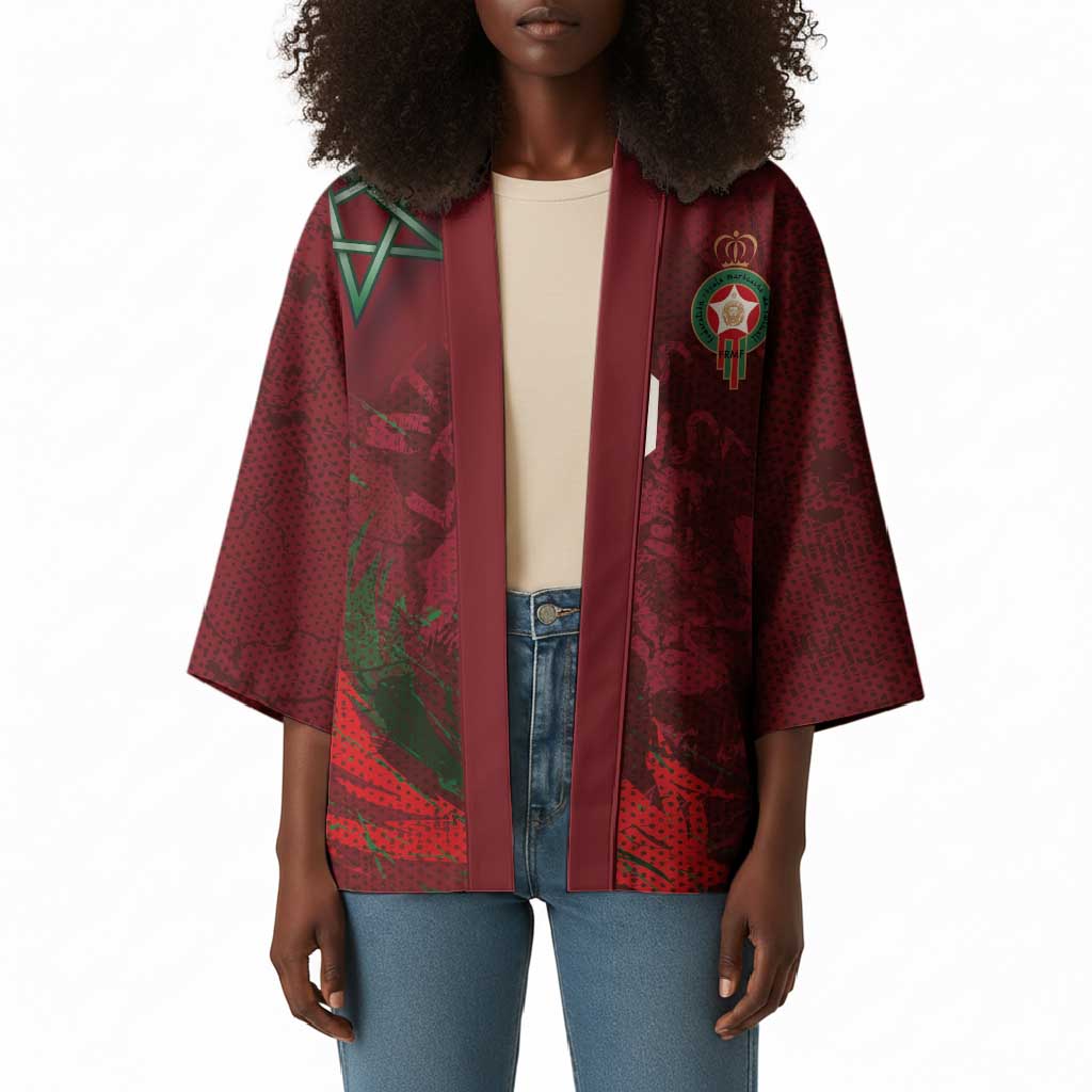 Custom Morocco National Football Kimono The Atlas Lions Grunge with National Flag - Wonder Print Shop