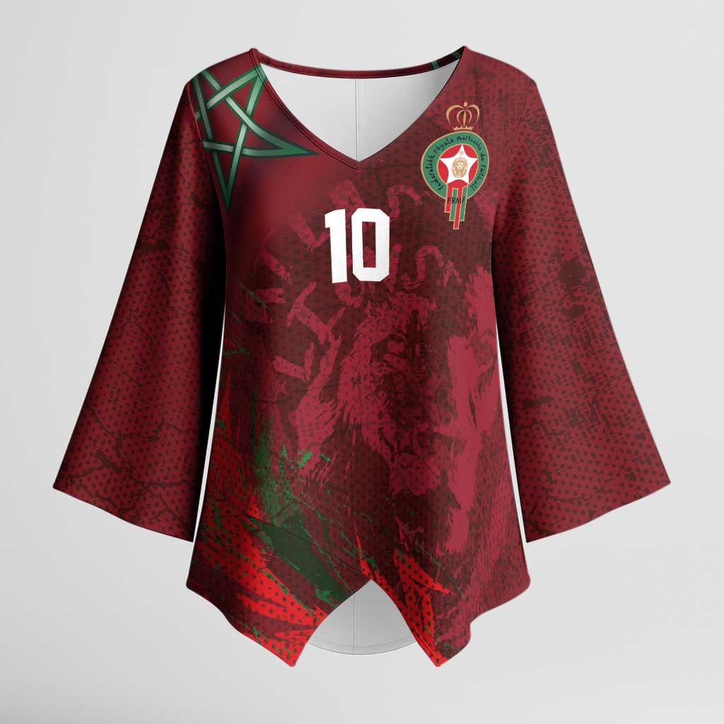 Custom Morocco National Football Kimono Sleeve Blouse The Atlas Lions Grunge with National Flag - Wonder Print Shop
