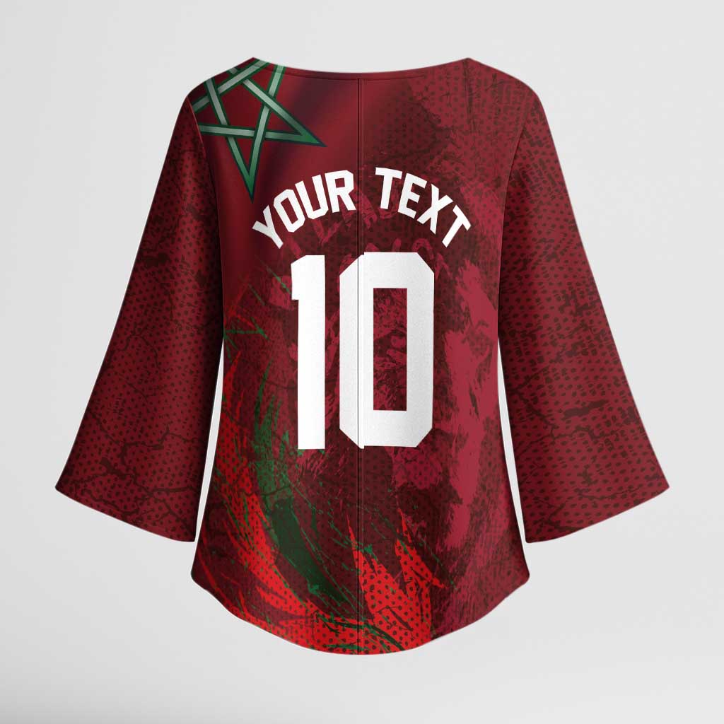 Custom Morocco National Football Kimono Sleeve Blouse The Atlas Lions Grunge with National Flag - Wonder Print Shop