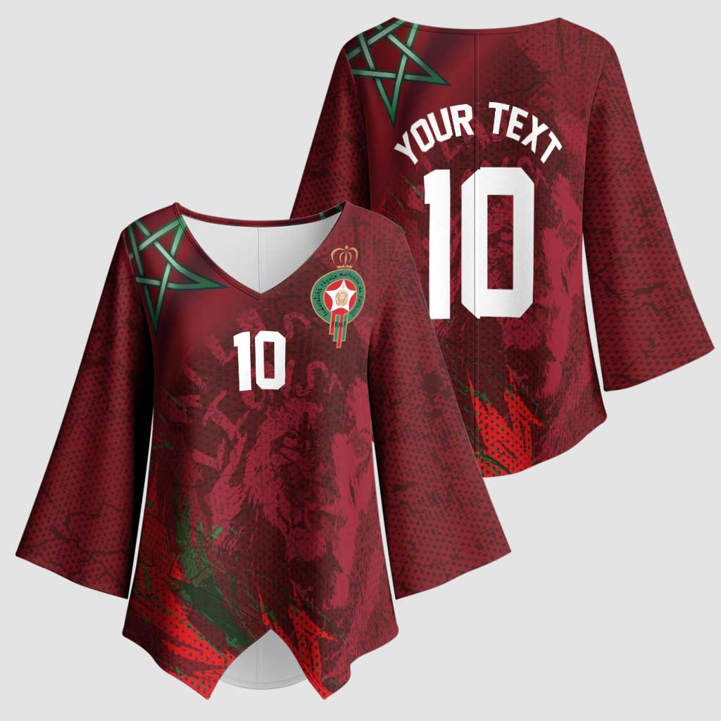 Custom Morocco National Football Kimono Sleeve Blouse The Atlas Lions Grunge with National Flag - Wonder Print Shop