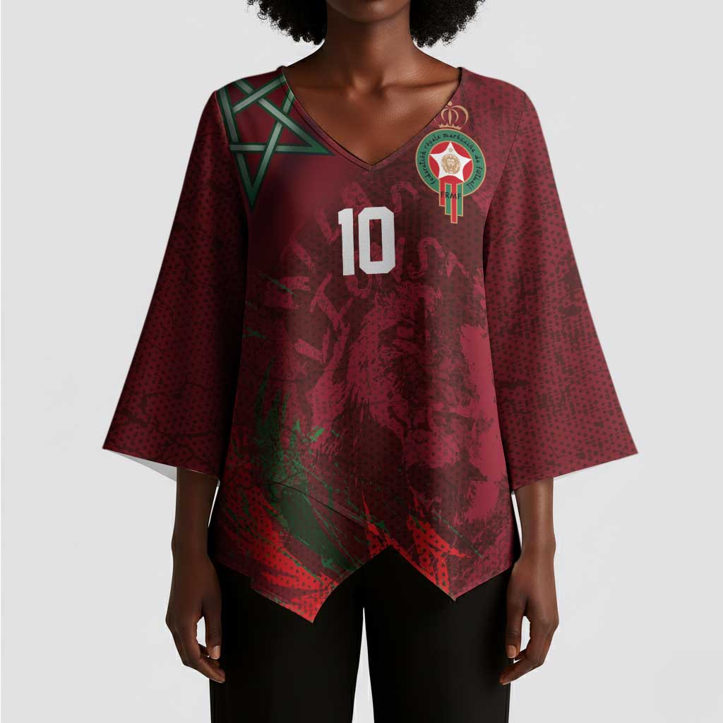 Custom Morocco National Football Kimono Sleeve Blouse The Atlas Lions Grunge with National Flag - Wonder Print Shop