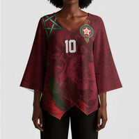 Custom Morocco National Football Kimono Sleeve Blouse The Atlas Lions Grunge with National Flag - Wonder Print Shop