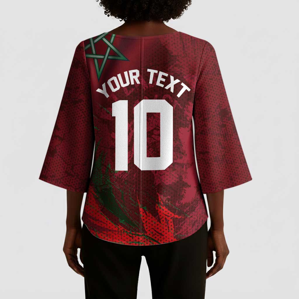 Custom Morocco National Football Kimono Sleeve Blouse The Atlas Lions Grunge with National Flag - Wonder Print Shop