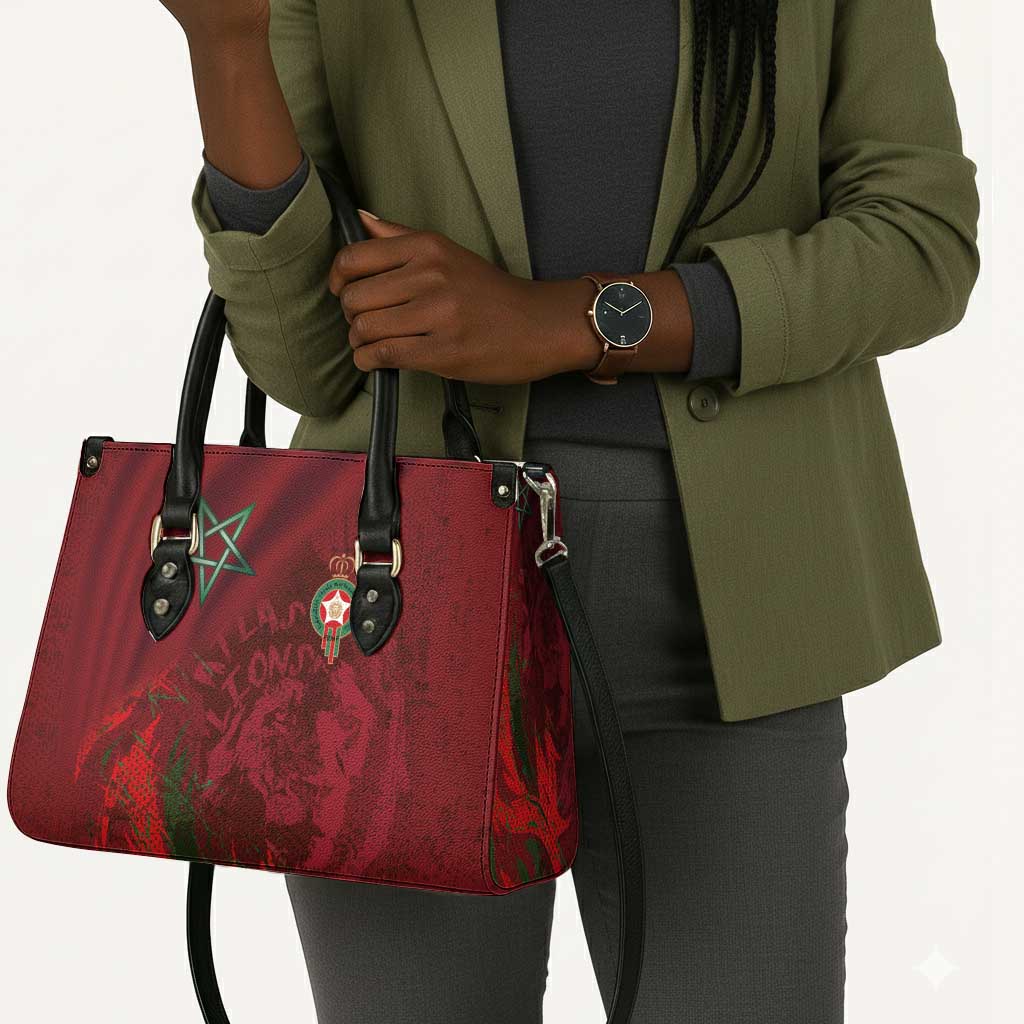 Morocco National Football Leather Bag The Atlas Lions Grunge with National Flag - Wonder Print Shop