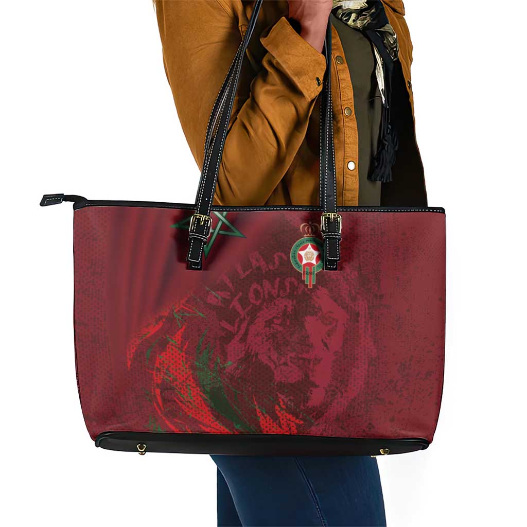 Morocco National Football Leather Tote Bag The Atlas Lions Grunge with National Flag - Wonder Print Shop