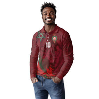 Custom Morocco National Football Long Sleeve Polo Shirt The Atlas Lions Grunge with National Flag - Wonder Print Shop