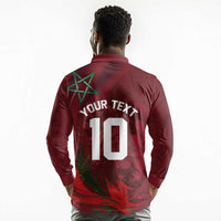 Custom Morocco National Football Long Sleeve Polo Shirt The Atlas Lions Grunge with National Flag - Wonder Print Shop