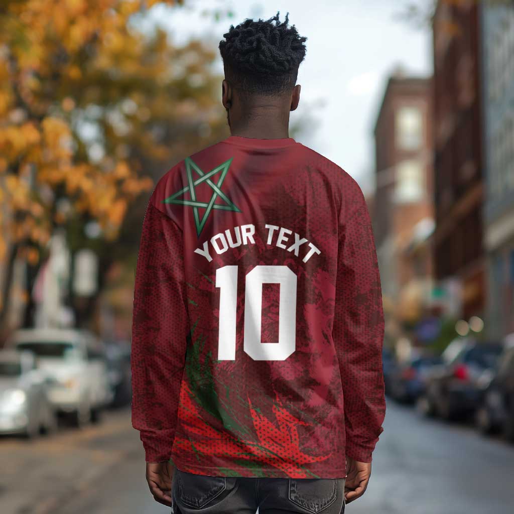 Custom Morocco National Football Long Sleeve Shirt The Atlas Lions Grunge with National Flag - Wonder Print Shop