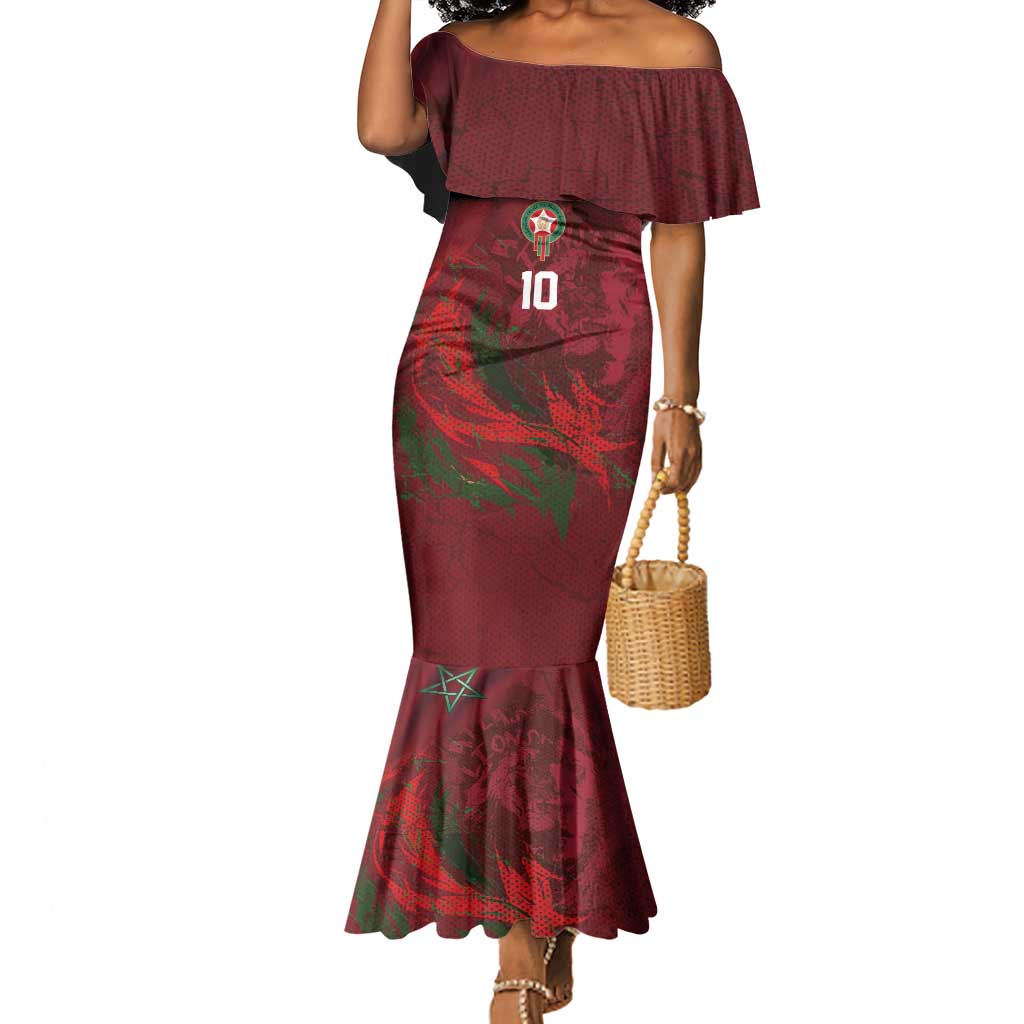 Custom Morocco National Football Mermaid Dress The Atlas Lions Grunge with National Flag - Wonder Print Shop