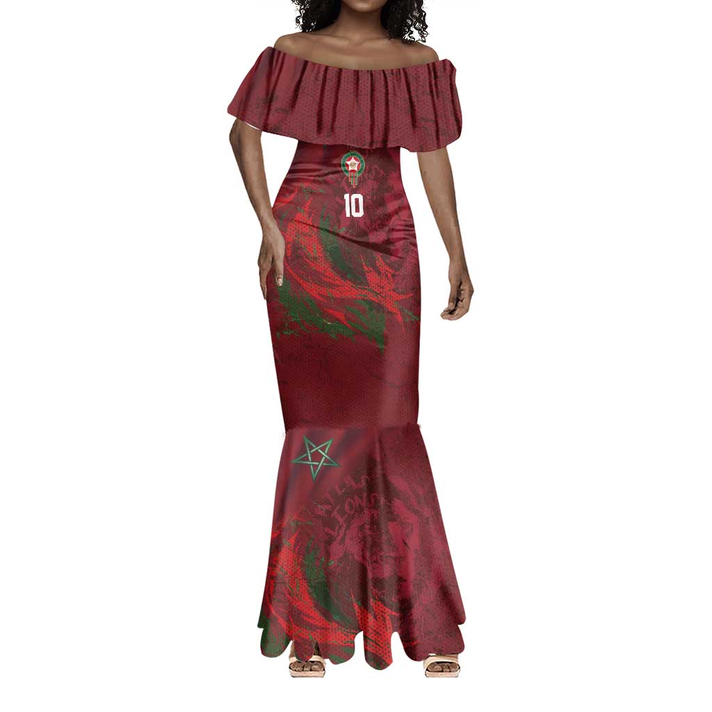 Custom Morocco National Football Mermaid Dress The Atlas Lions Grunge with National Flag - Wonder Print Shop