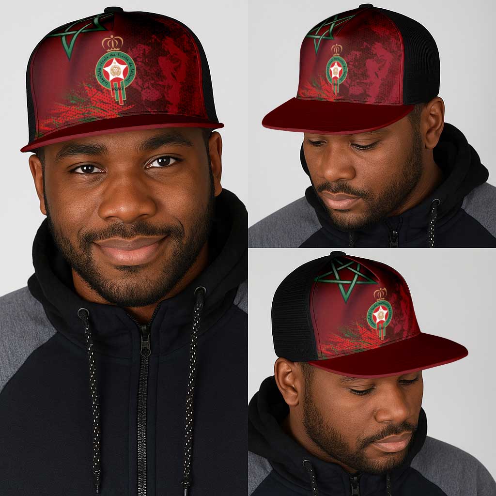 Morocco National Football Mesh Trucker Cap The Atlas Lions Grunge with National Flag - Wonder Print Shop