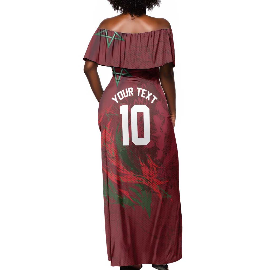 Custom Morocco National Football Off Shoulder Maxi Dress The Atlas Lions Grunge with National Flag - Wonder Print Shop