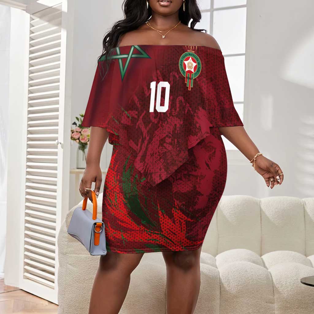 Custom Morocco National Football Off Shoulder Short Dress The Atlas Lions Grunge with National Flag - Wonder Print Shop