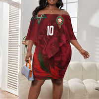 Custom Morocco National Football Off Shoulder Short Dress The Atlas Lions Grunge with National Flag - Wonder Print Shop
