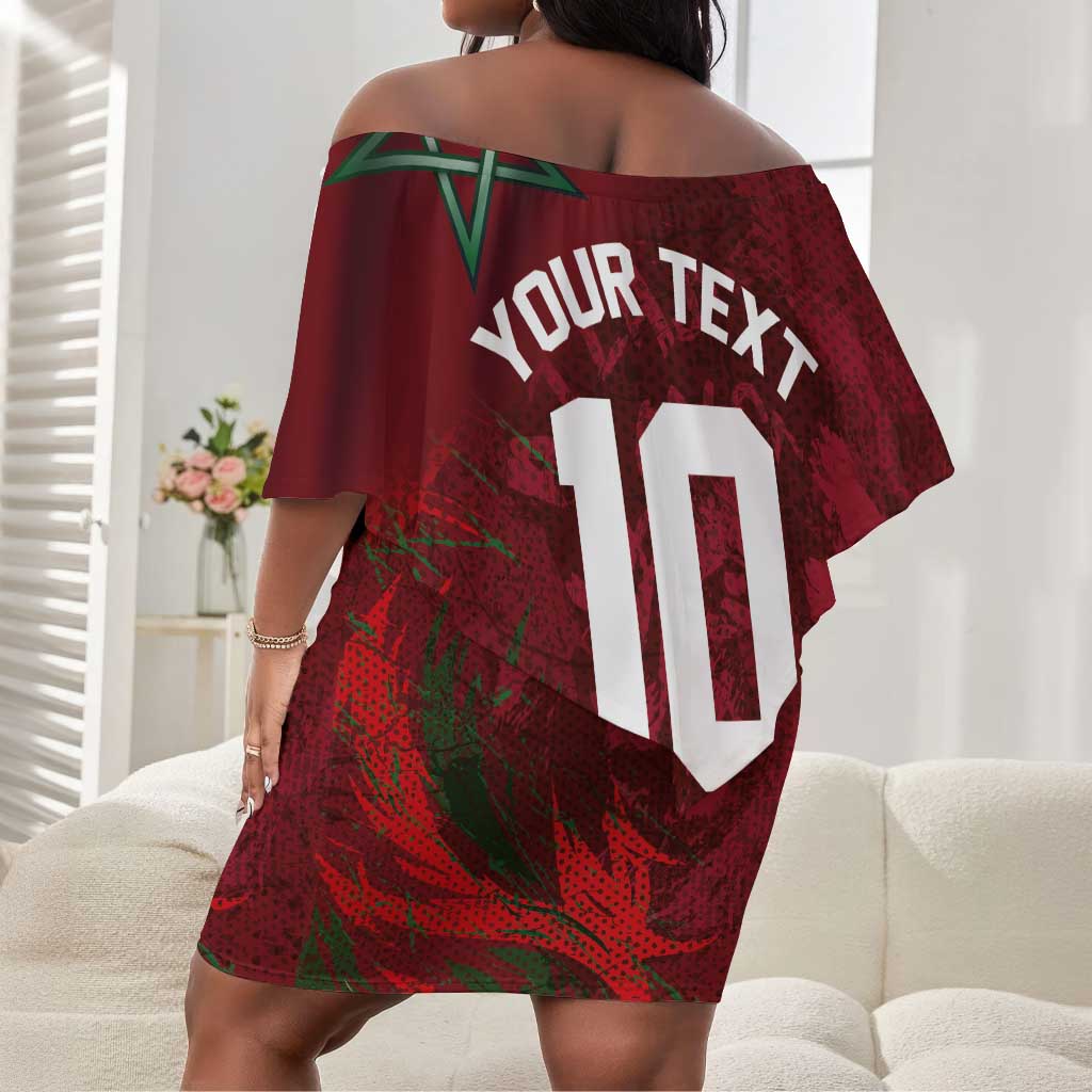 Custom Morocco National Football Off Shoulder Short Dress The Atlas Lions Grunge with National Flag - Wonder Print Shop