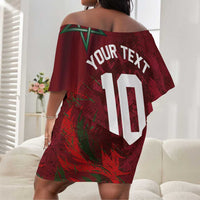 Custom Morocco National Football Off Shoulder Short Dress The Atlas Lions Grunge with National Flag - Wonder Print Shop