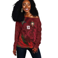 Custom Morocco National Football Off Shoulder Sweater The Atlas Lions Grunge with National Flag - Wonder Print Shop