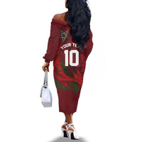 Custom Morocco National Football Off The Shoulder Long Sleeve Dress The Atlas Lions Grunge with National Flag - Wonder Print Shop