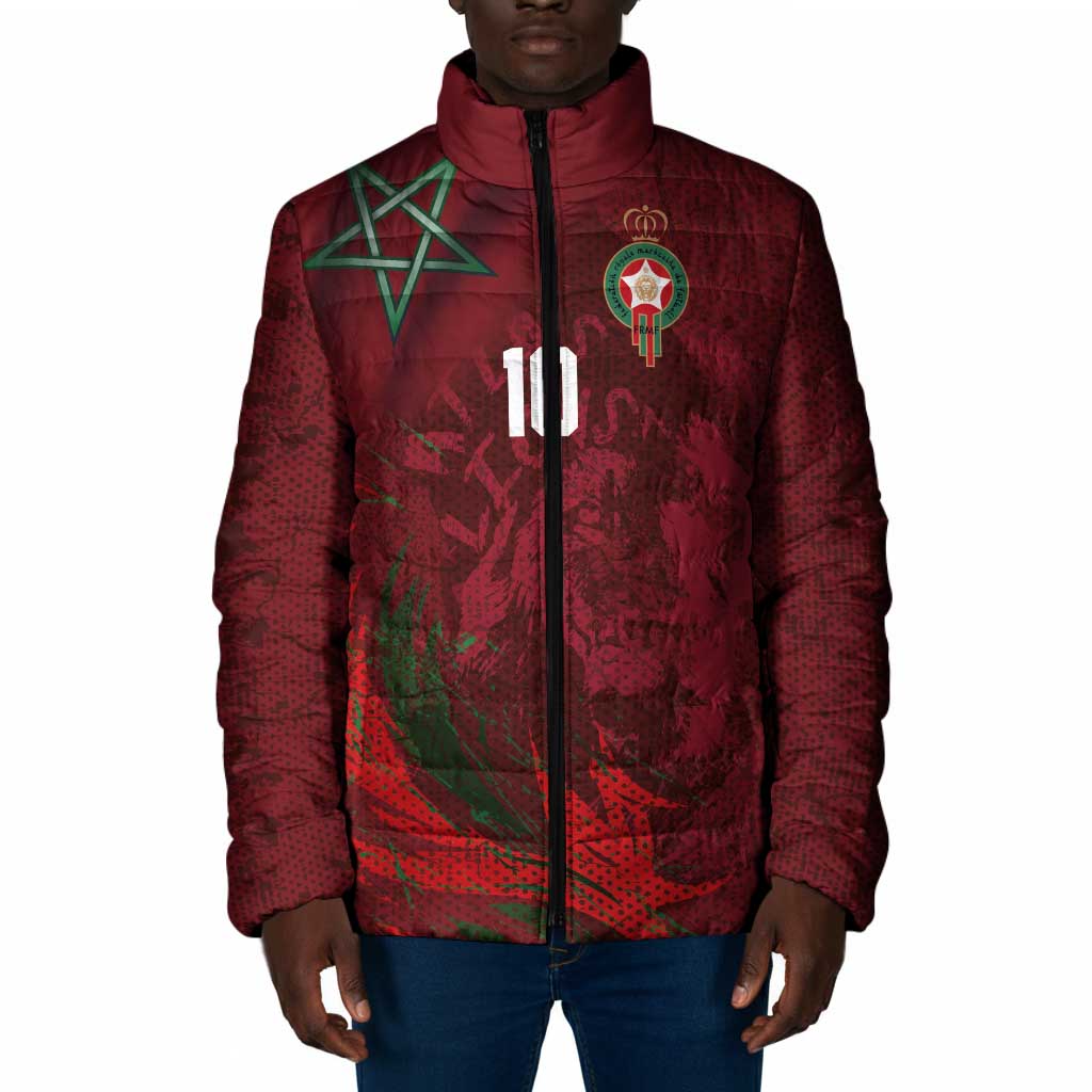 Custom Morocco National Football Padded Jacket The Atlas Lions Grunge with National Flag - Wonder Print Shop