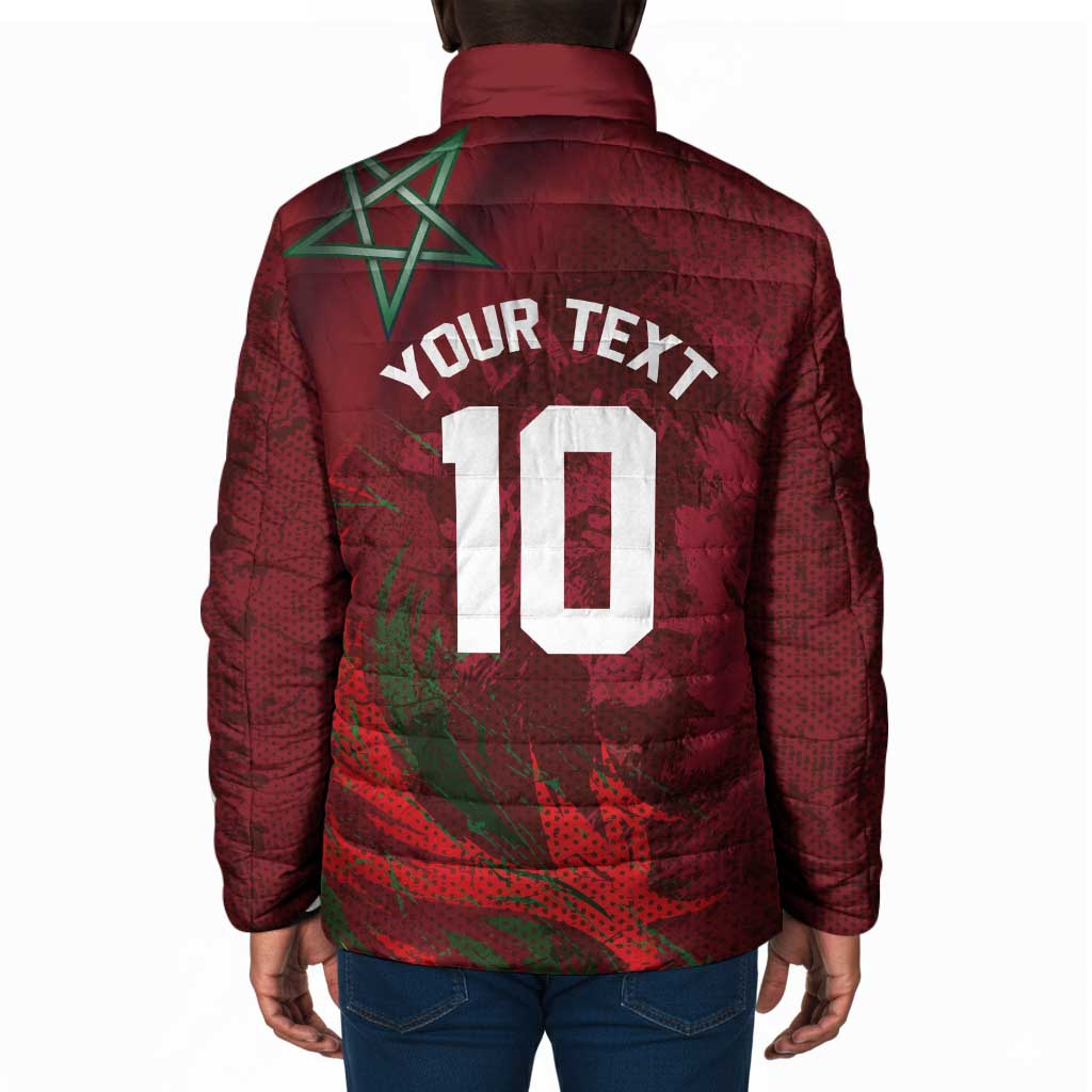 Custom Morocco National Football Padded Jacket The Atlas Lions Grunge with National Flag - Wonder Print Shop