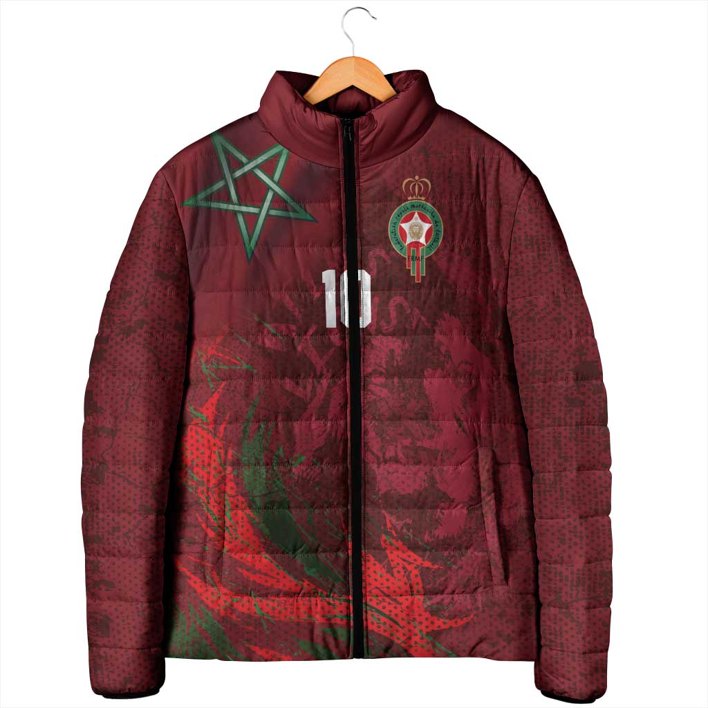 Custom Morocco National Football Padded Jacket The Atlas Lions Grunge with National Flag - Wonder Print Shop