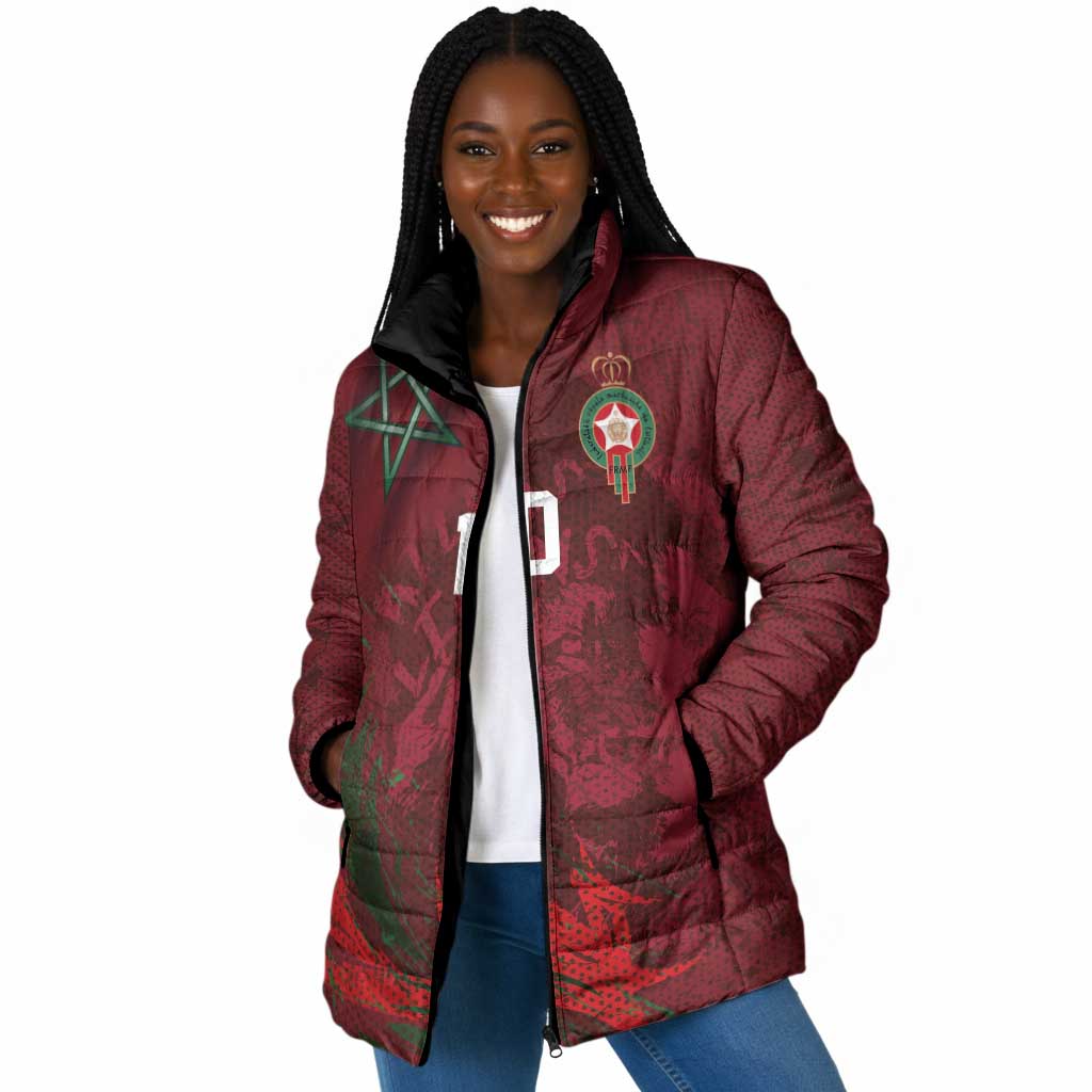Custom Morocco National Football Padded Jacket The Atlas Lions Grunge with National Flag - Wonder Print Shop