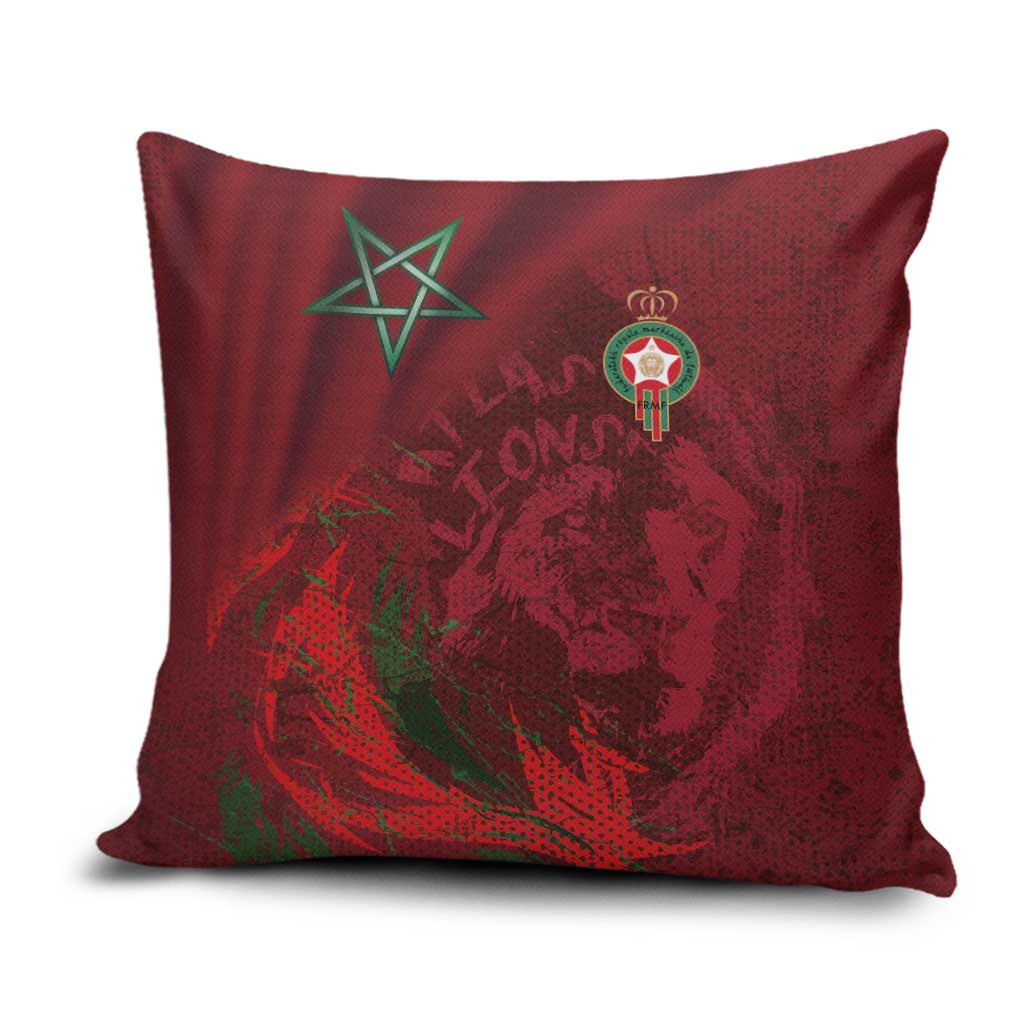 Morocco National Football Pillow Cover The Atlas Lions Grunge with National Flag - Wonder Print Shop