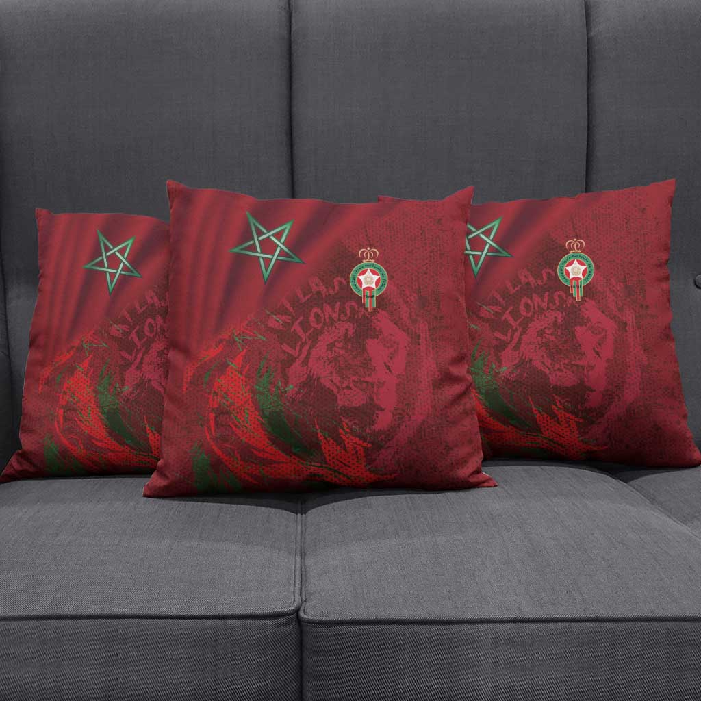 Morocco National Football Pillow Cover The Atlas Lions Grunge with National Flag - Wonder Print Shop