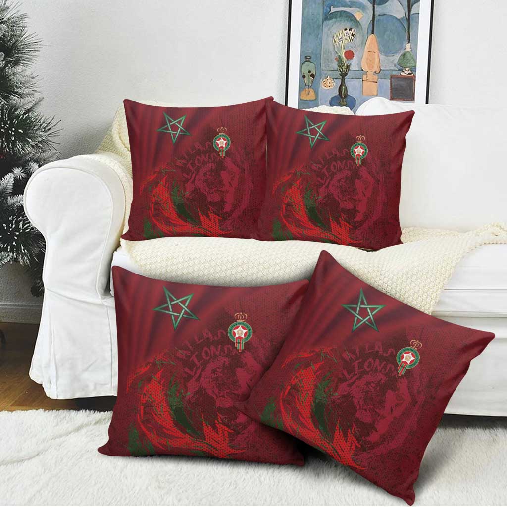 Morocco National Football Pillow Cover The Atlas Lions Grunge with National Flag - Wonder Print Shop