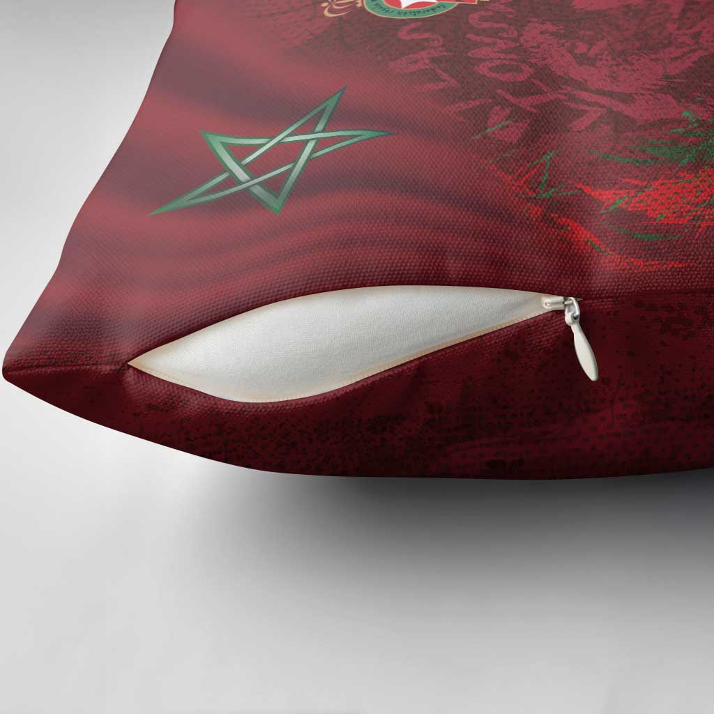 Morocco National Football Pillow Cover The Atlas Lions Grunge with National Flag - Wonder Print Shop