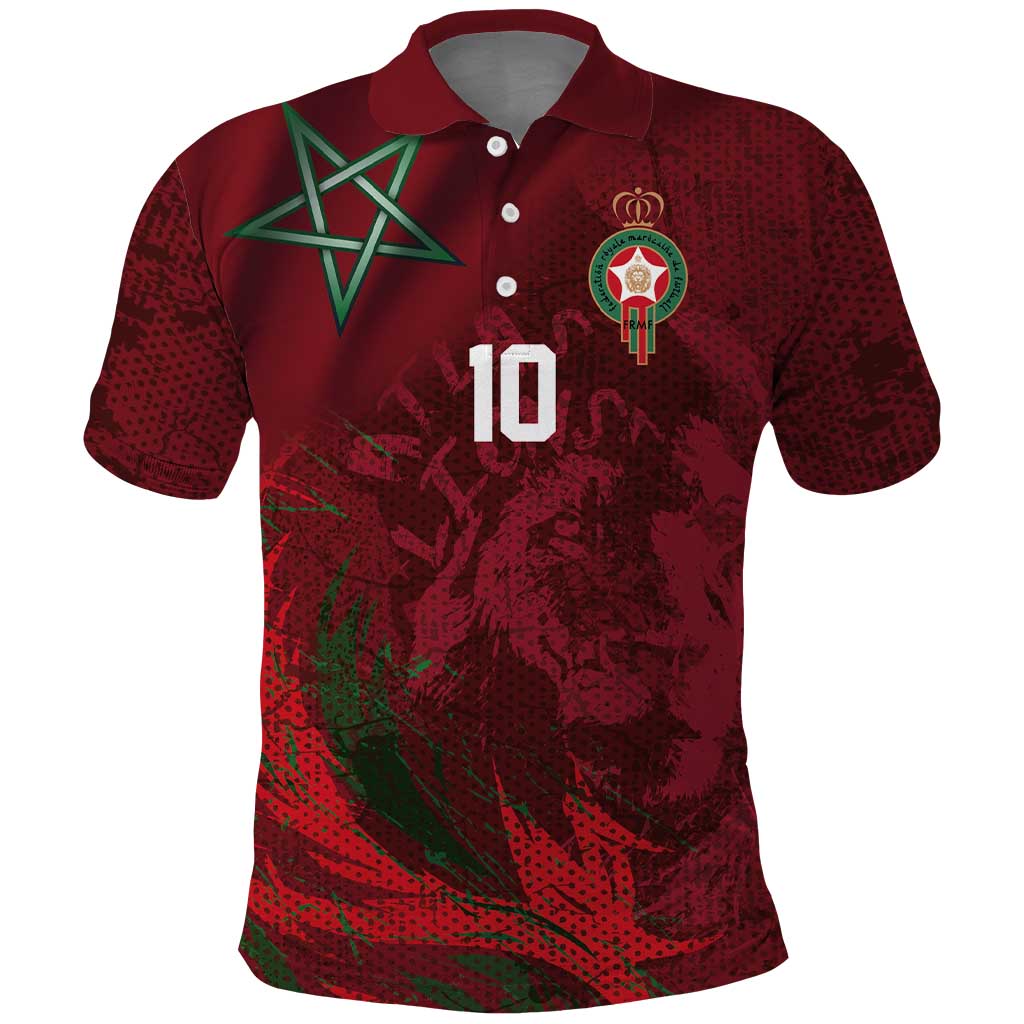Custom Morocco National Football Polo Shirt The Atlas Lions Grunge with National Flag - Wonder Print Shop