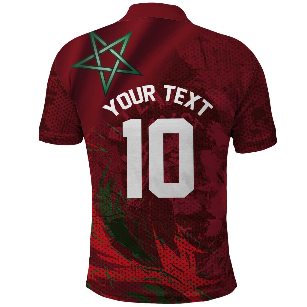 Custom Morocco National Football Polo Shirt The Atlas Lions Grunge with National Flag - Wonder Print Shop