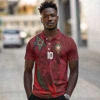 Custom Morocco National Football Polo Shirt The Atlas Lions Grunge with National Flag - Wonder Print Shop