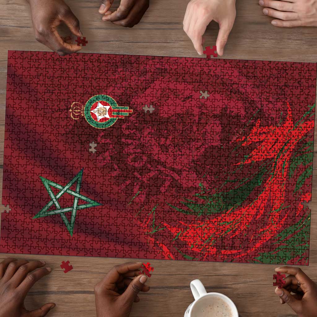 Morocco National Football Puzzle The Atlas Lions Grunge with National Flag - Wonder Print Shop