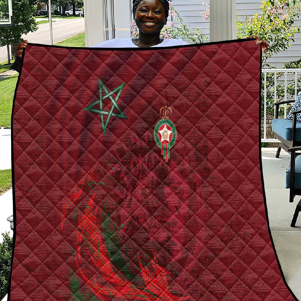Morocco National Football Quilt The Atlas Lions Grunge with National Flag - Wonder Print Shop