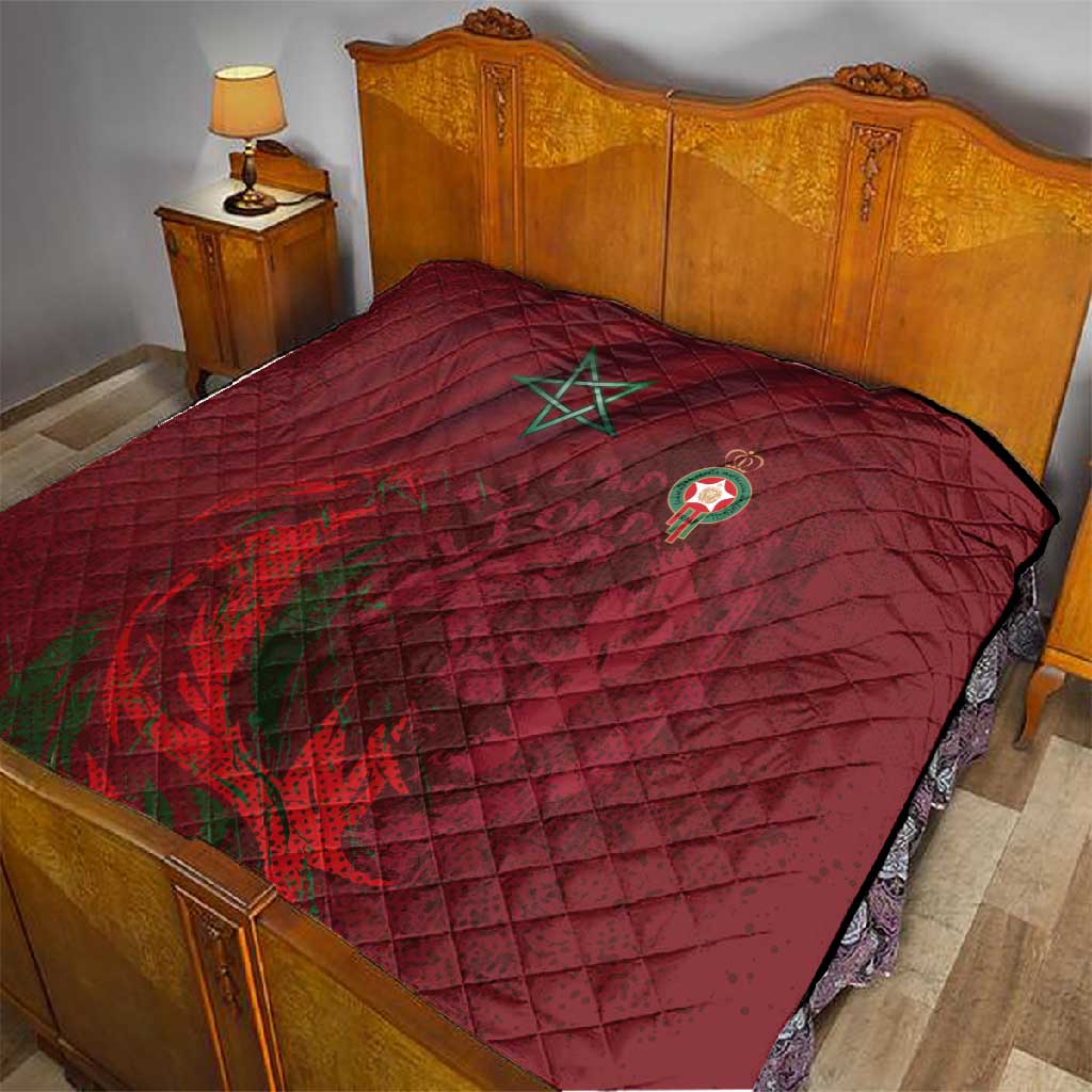 Morocco National Football Quilt The Atlas Lions Grunge with National Flag - Wonder Print Shop