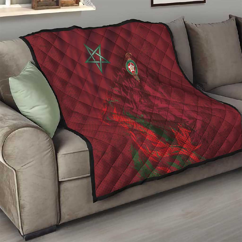 Morocco National Football Quilt The Atlas Lions Grunge with National Flag - Wonder Print Shop