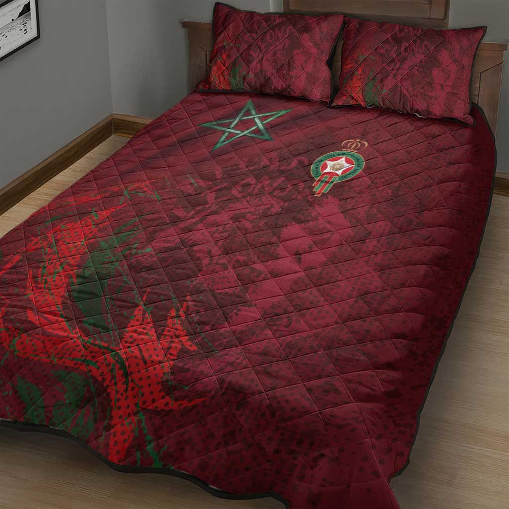 Morocco National Football Quilt Bed Set The Atlas Lions Grunge with National Flag - Wonder Print Shop