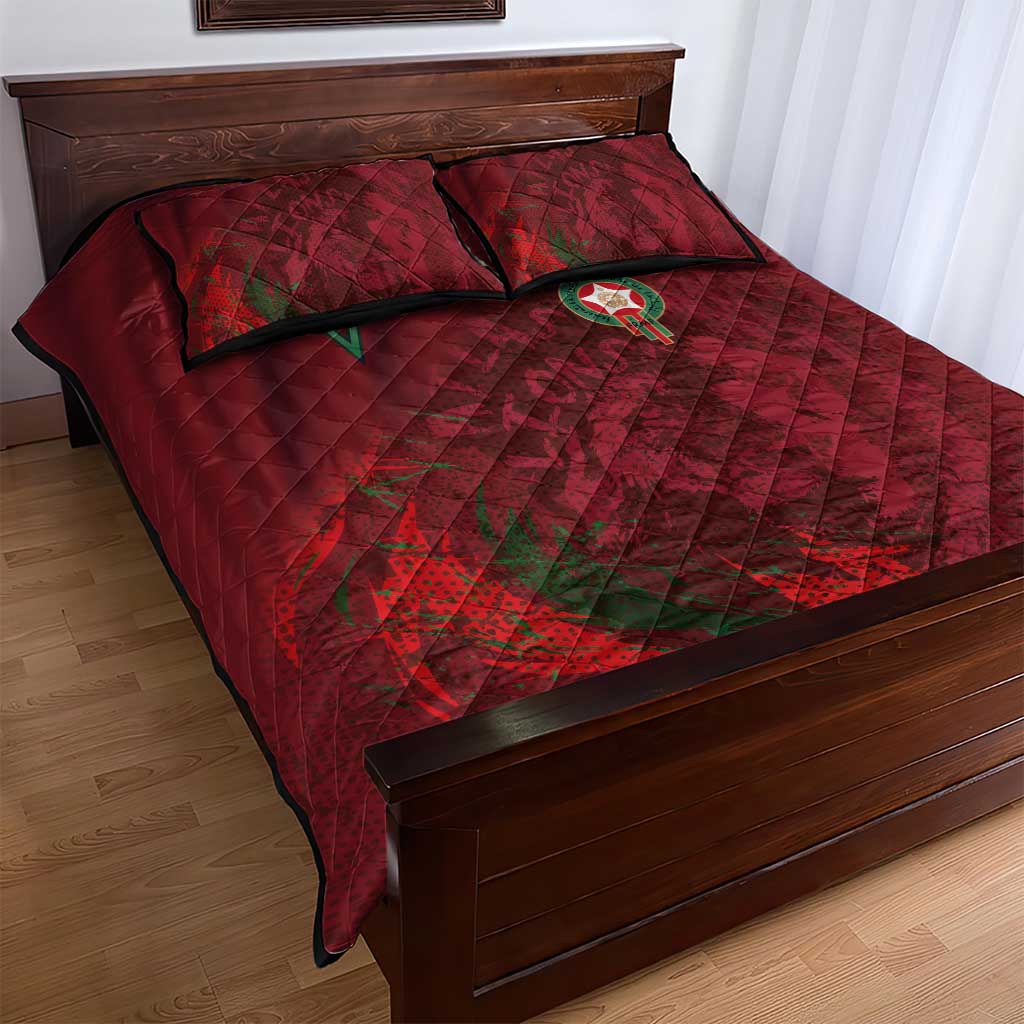 Morocco National Football Quilt Bed Set The Atlas Lions Grunge with National Flag - Wonder Print Shop