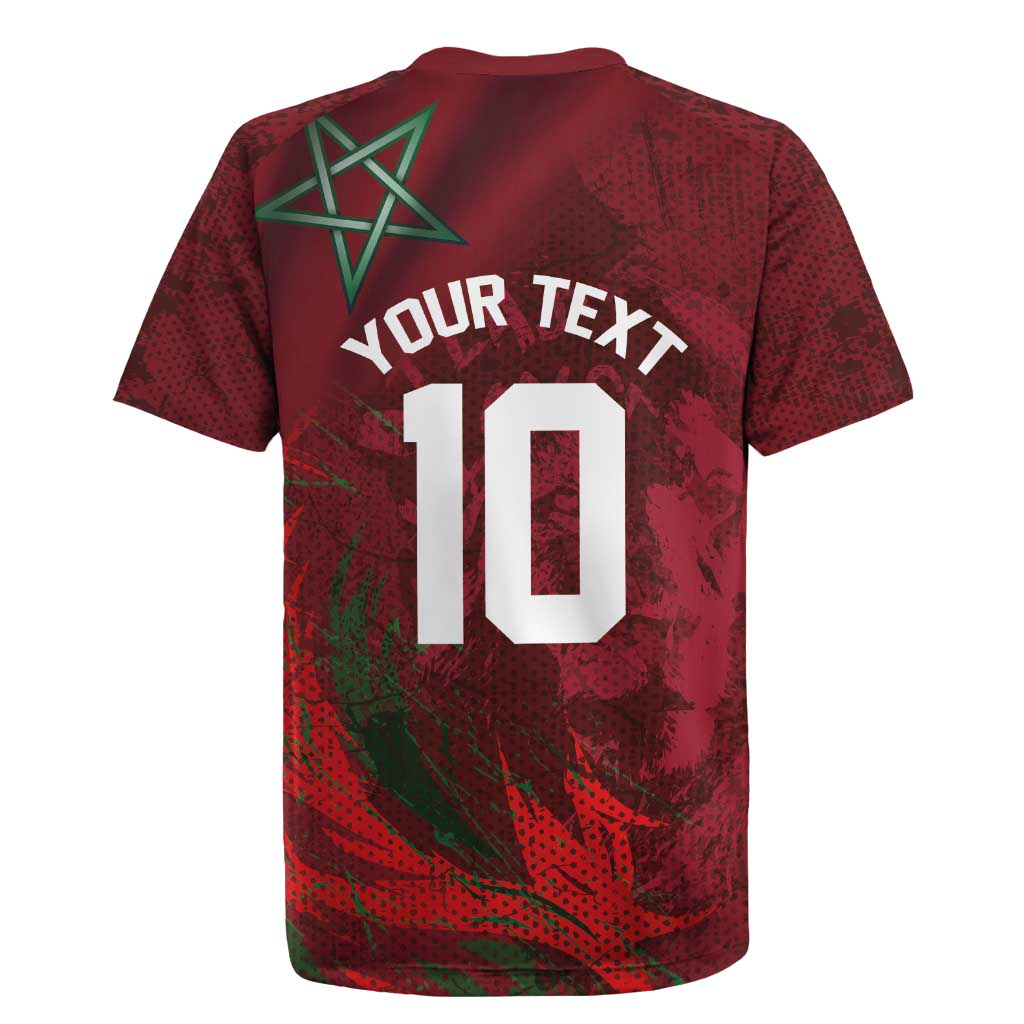 Custom Morocco National Football Rugby Jersey The Atlas Lions Grunge with National Flag - Wonder Print Shop
