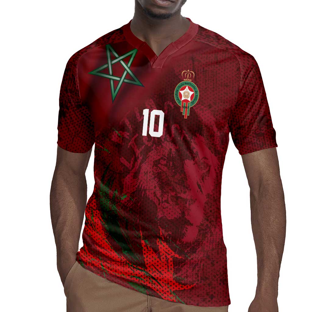Custom Morocco National Football Rugby Jersey The Atlas Lions Grunge with National Flag - Wonder Print Shop