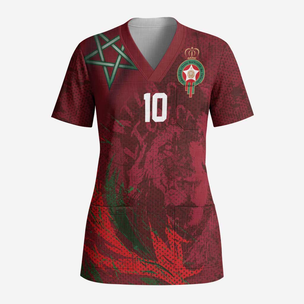 Custom Morocco National Football Scrub Top The Atlas Lions Grunge with National Flag - Wonder Print Shop