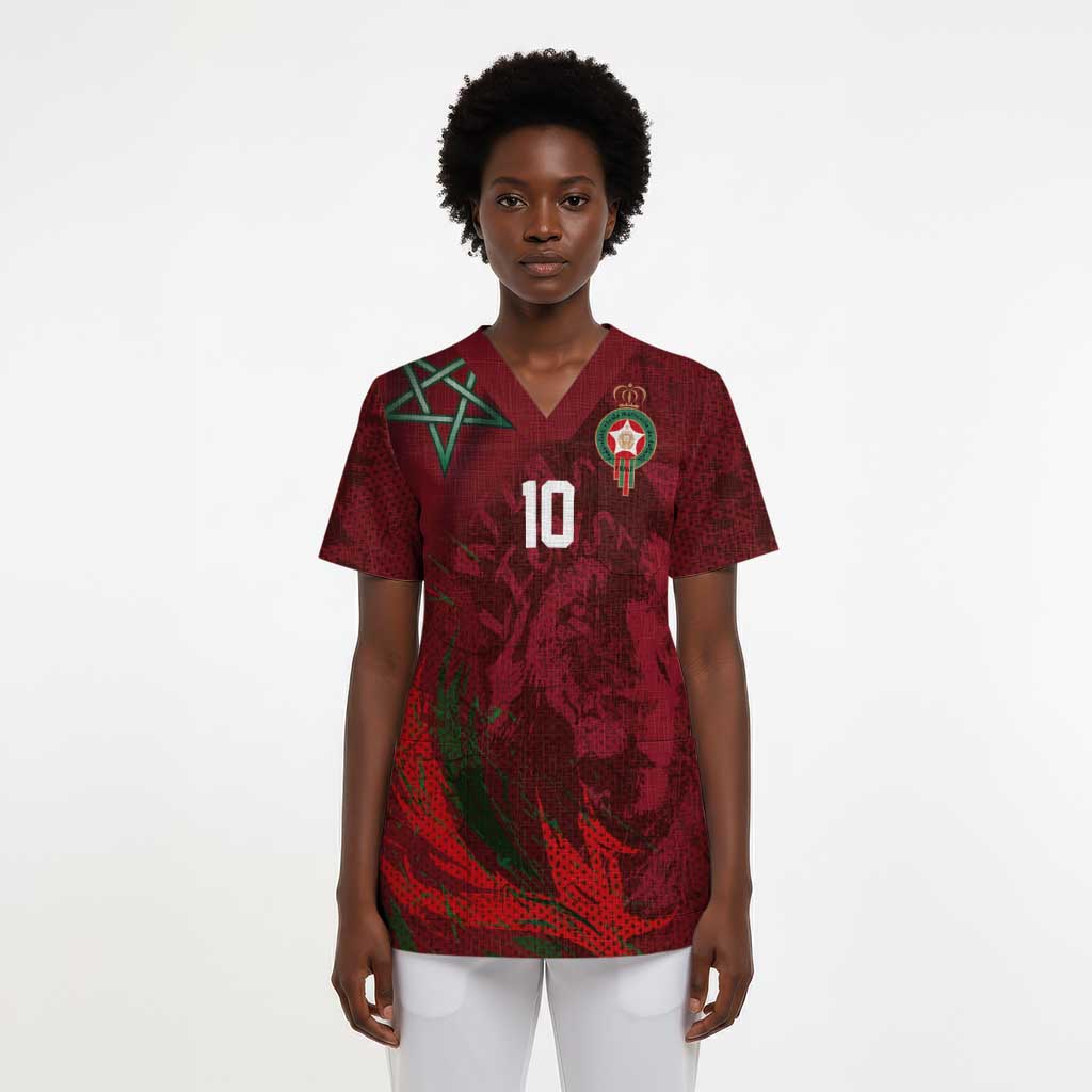 Custom Morocco National Football Scrub Top The Atlas Lions Grunge with National Flag - Wonder Print Shop