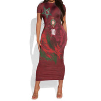Custom Morocco National Football Short Sleeve Bodycon Dress The Atlas Lions Grunge with National Flag - Wonder Print Shop