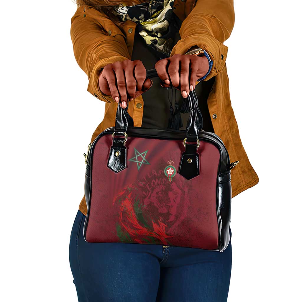 Morocco National Football Shoulder Handbag The Atlas Lions Grunge with National Flag - Wonder Print Shop