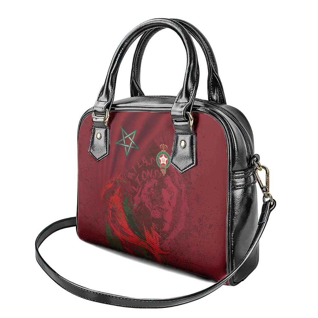 Morocco National Football Shoulder Handbag The Atlas Lions Grunge with National Flag - Wonder Print Shop
