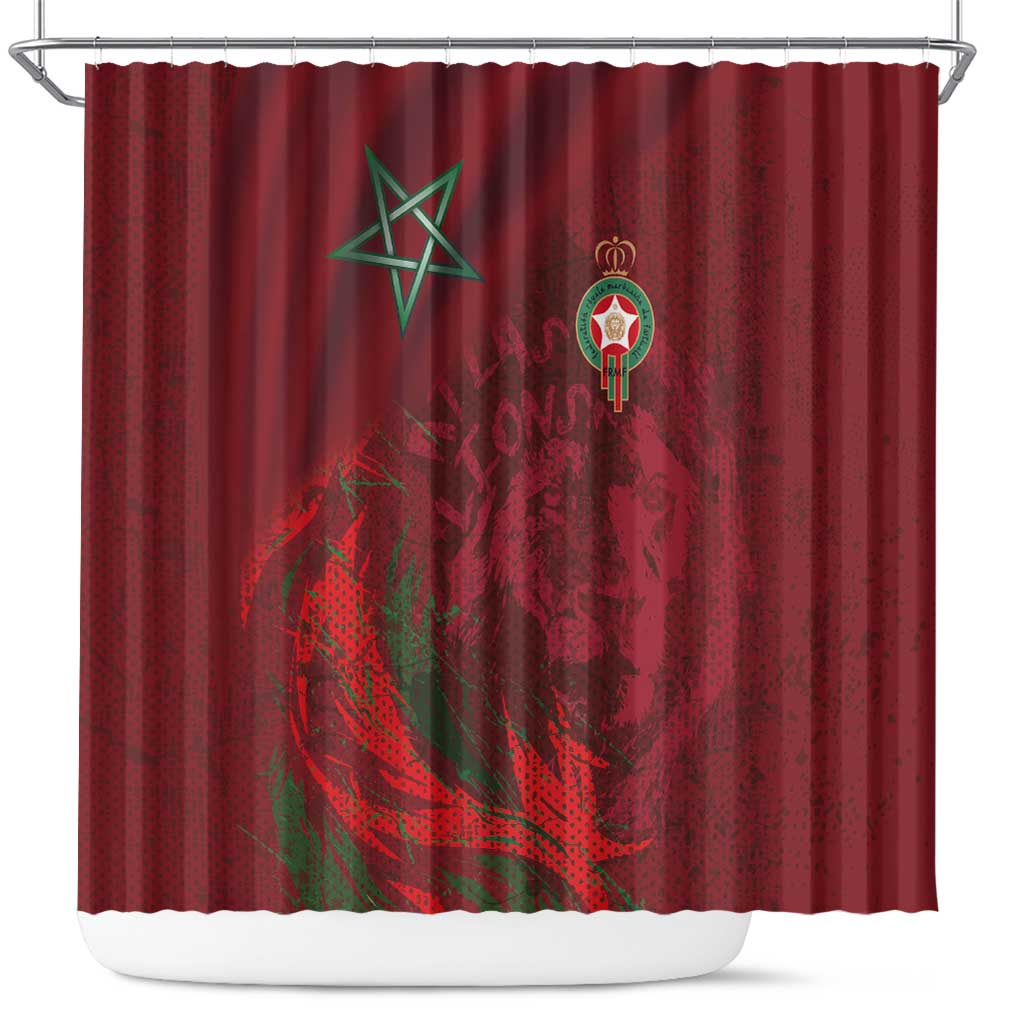 Morocco National Football Shower Curtain The Atlas Lions Grunge with National Flag - Wonder Print Shop