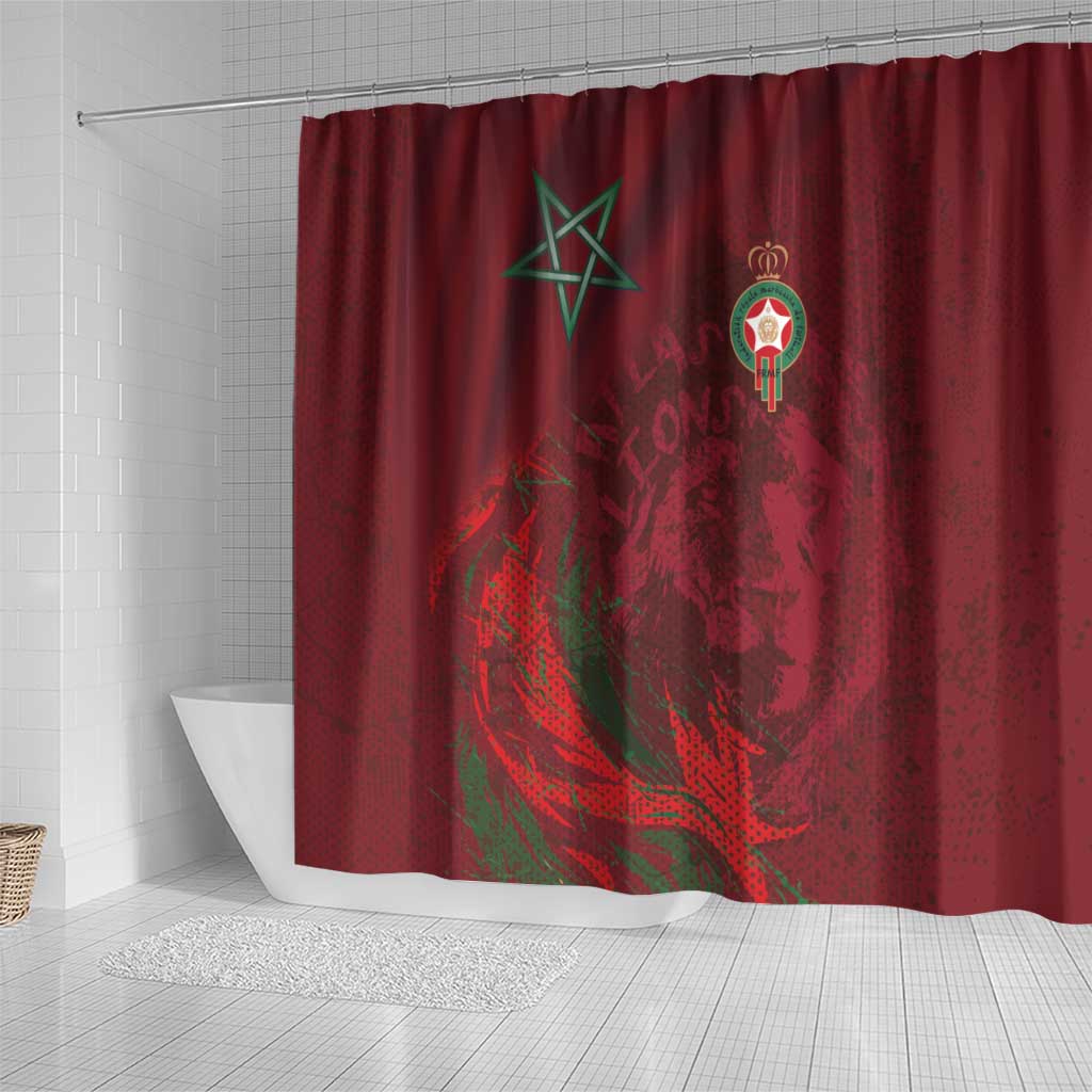 Morocco National Football Shower Curtain The Atlas Lions Grunge with National Flag - Wonder Print Shop