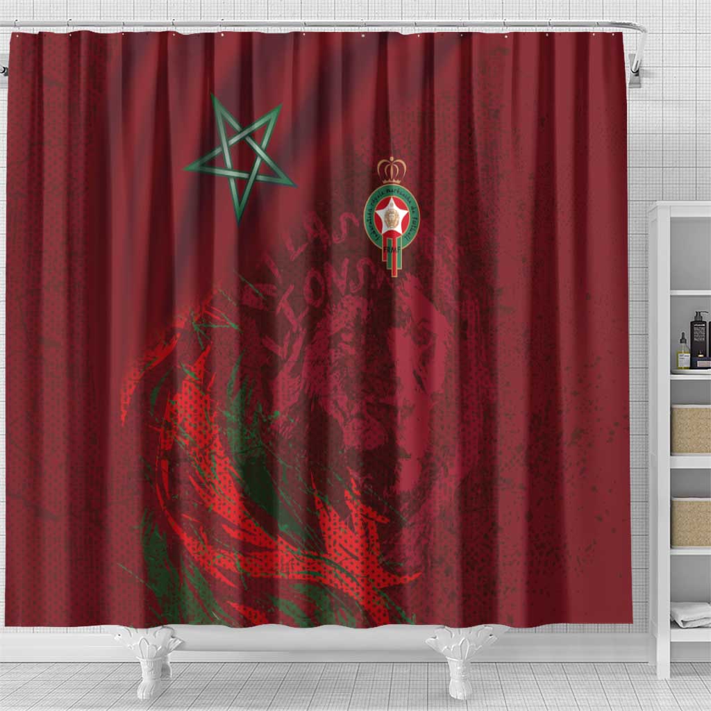 Morocco National Football Shower Curtain The Atlas Lions Grunge with National Flag - Wonder Print Shop