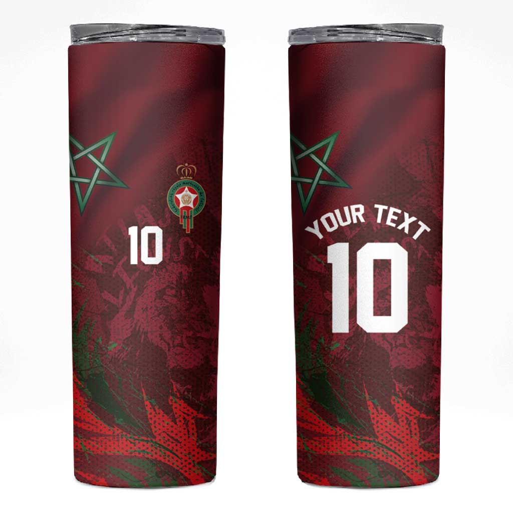 Custom Morocco National Football Skinny Tumbler The Atlas Lions Grunge with National Flag - Wonder Print Shop